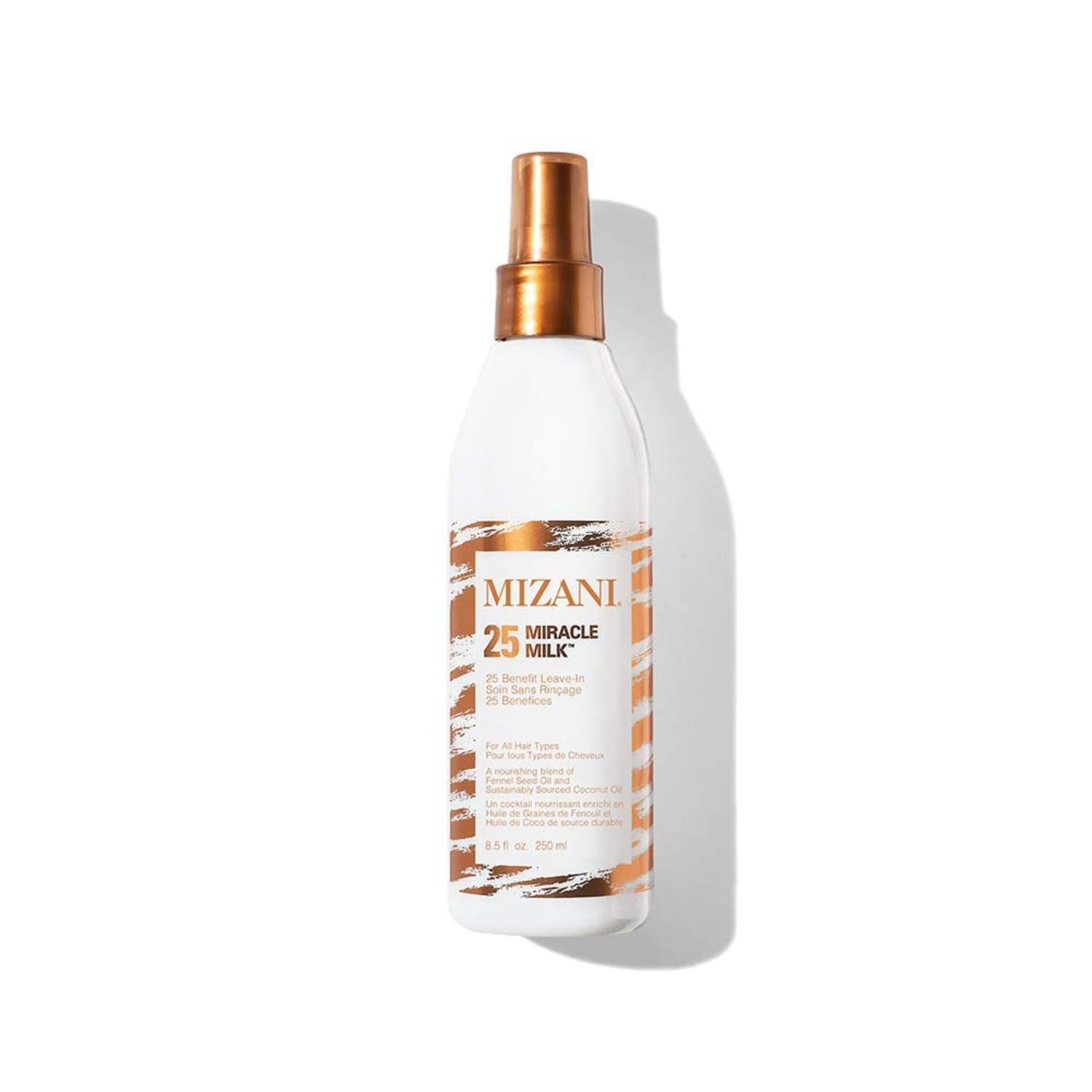 Mizani 25 Benefit Miracle Milk bottle shows lightweight hydration for all curl textures