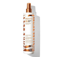 Mizani 25 Benefit Miracle Milk bottle close-up showing lightweight hydration for natural curls