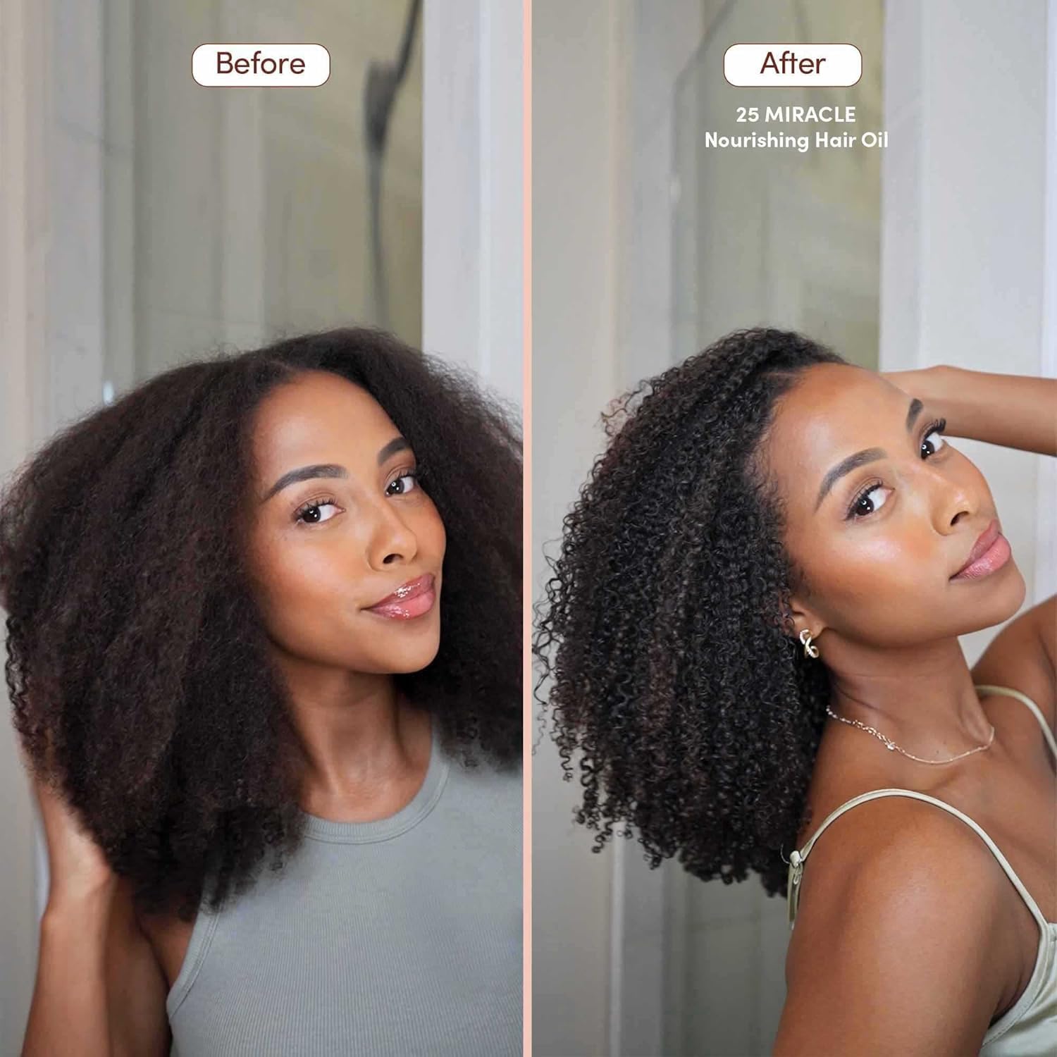 Mizani 25 Miracle on curly hair adds smoothness and easy detangling.