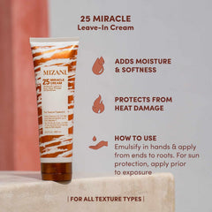 Mizani 25 Miracle Leave-In Cream quickly absorbs with no residue