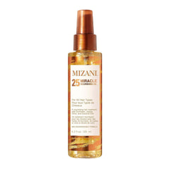 Mizani 25 Miracle Nourishing Hair Oil bottle delivering lightweight shine for curly hair.