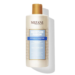 Mizani Moisture Fusion Shampoo bottle showcasing hydration for soft, manageable hair.