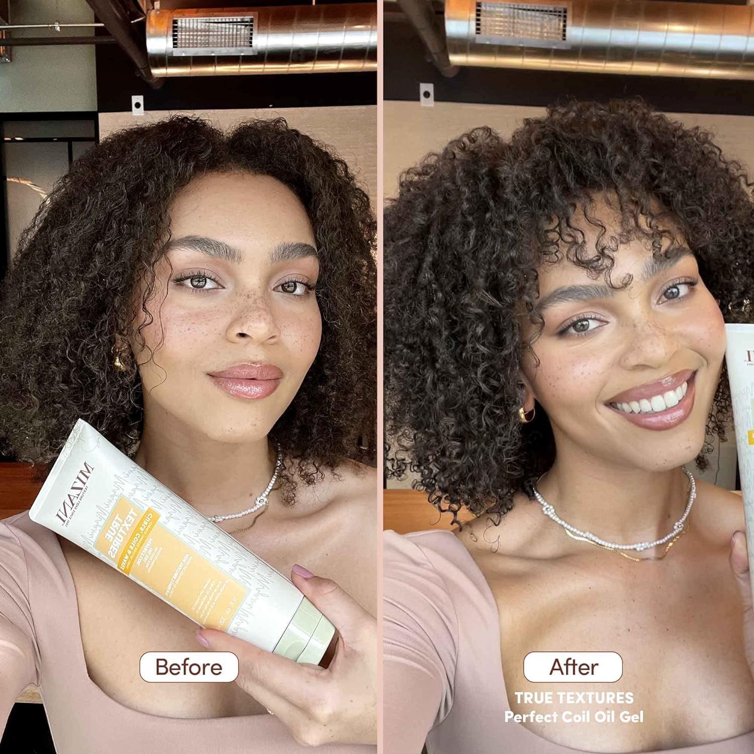 Ingredients highlight olive, coconut, and marula oils enriching Mizani Perfect Coil Oil Gel.