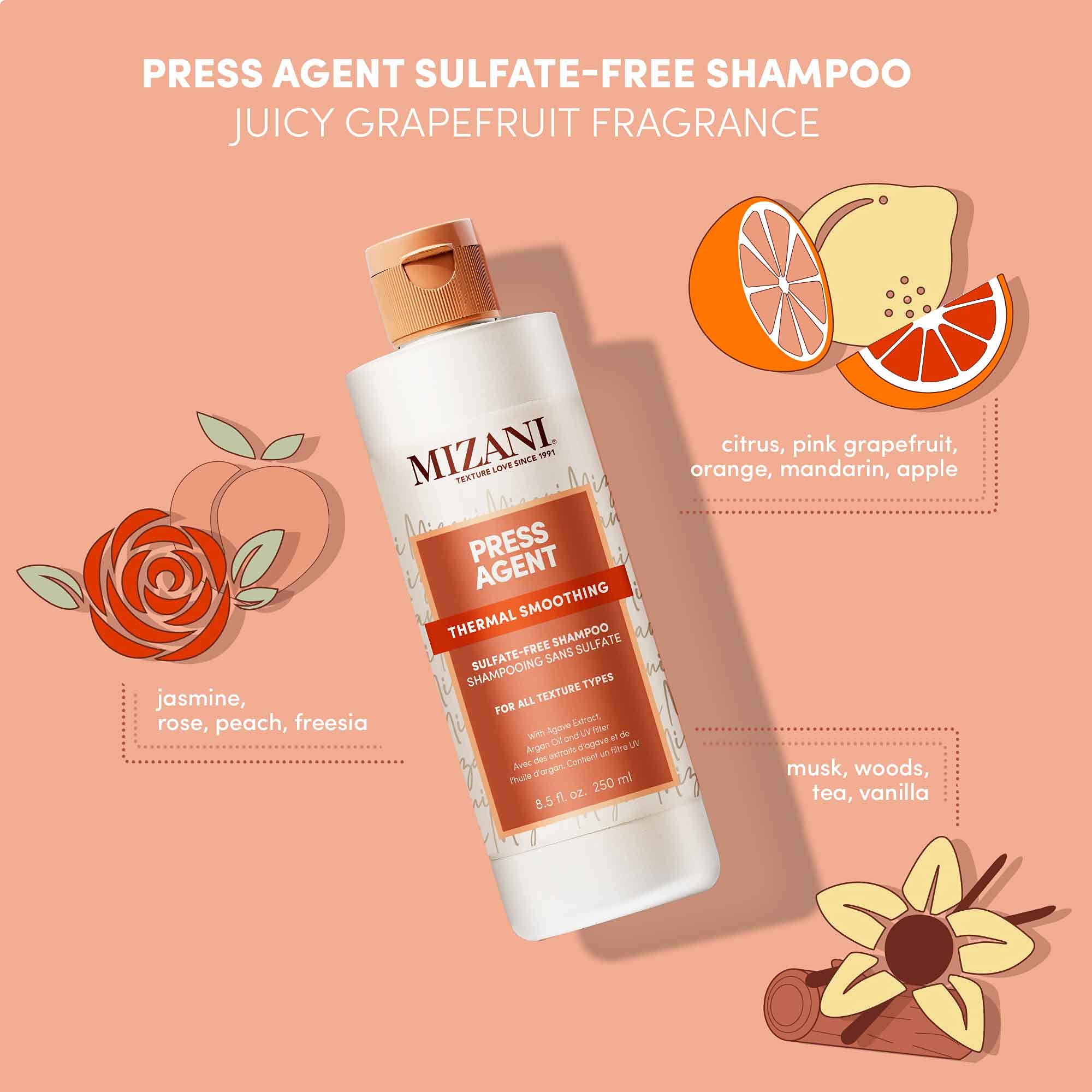 Close-up of label showing lightweight, cleansing properties for smooth styling.