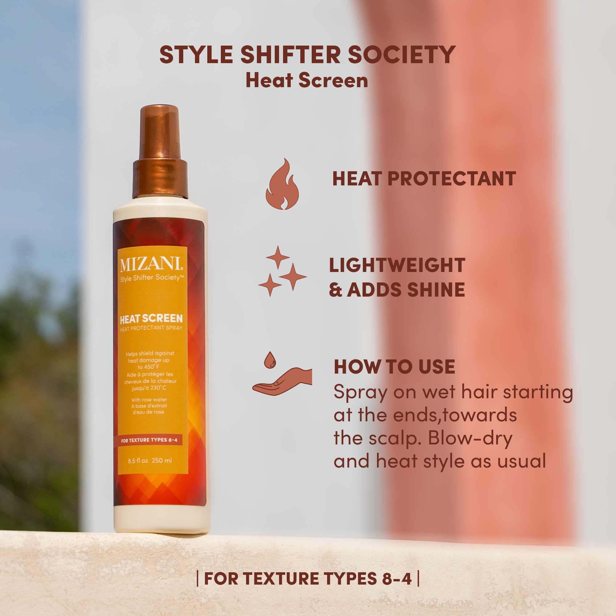 Mizani Style Shifter Society Heat Screen glossy finish shot for sleek shine.