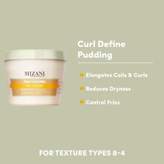 Mizani True Textures Curl Define Pudding dispensed on palm for lightweight hydration