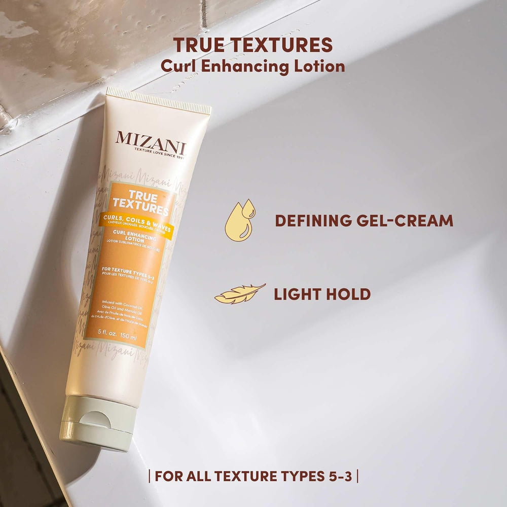 Frizz control with lightweight Mizani curl lotion on textured hair