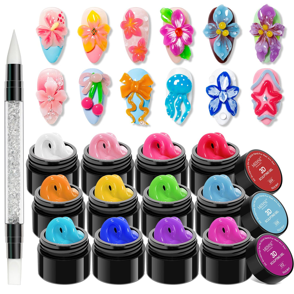 MIZHSE 12 colores gel para escultura 3D, rojo vibrante, ideal para uñas con relieve duradero.