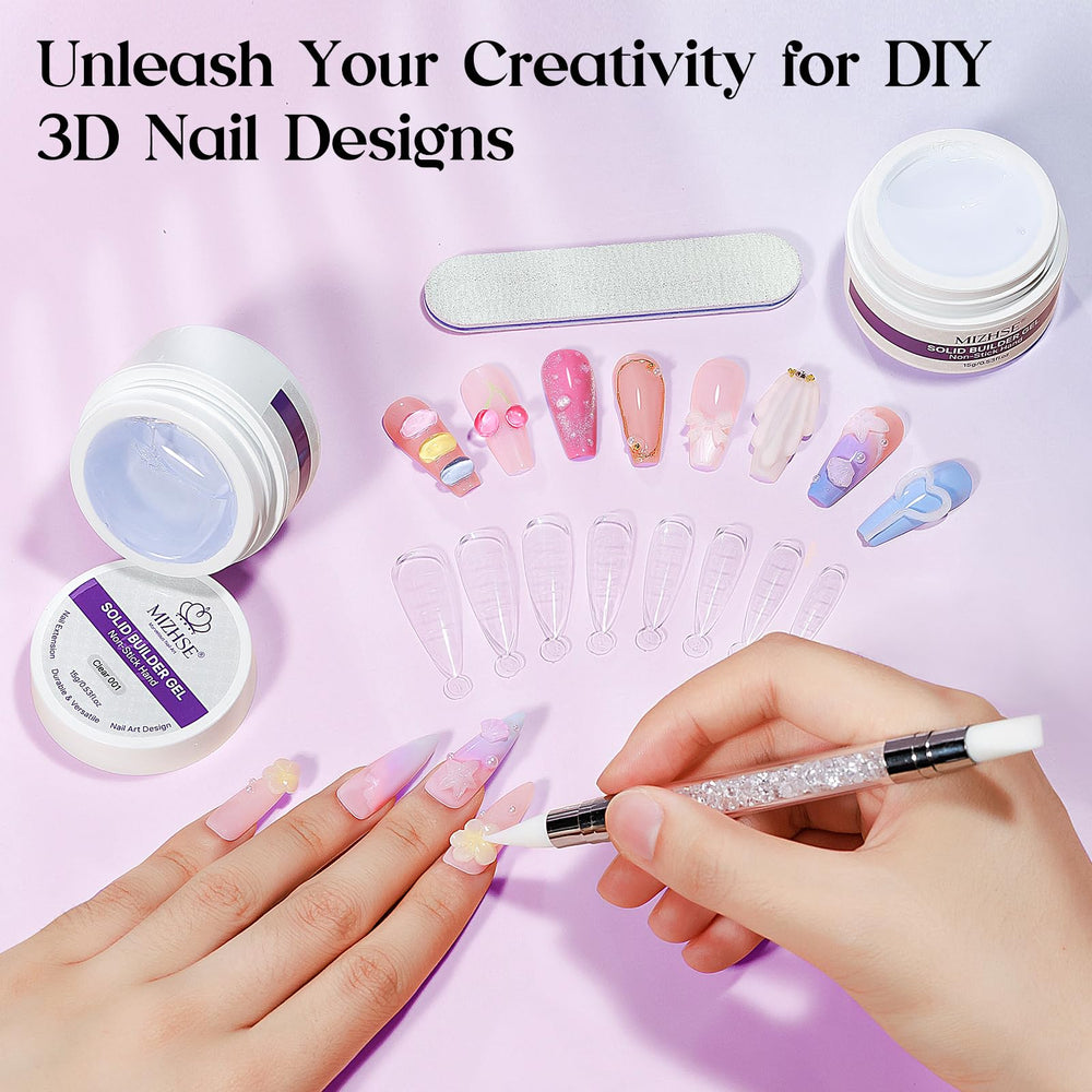 MIZHSE 3D nail art carving with solid gel for intricate designs.