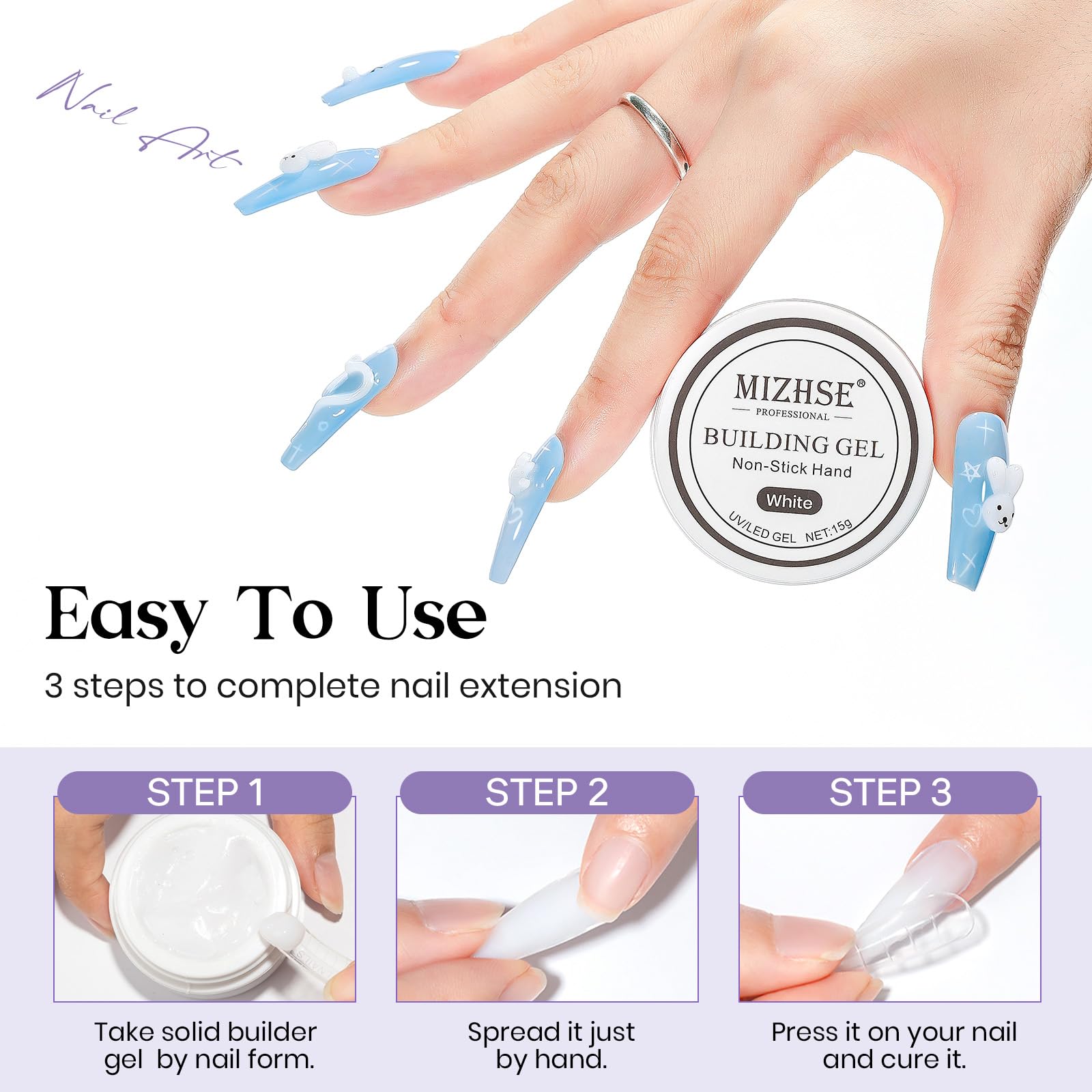 MIZHSE clear press-on nails with gel glue for quick wear