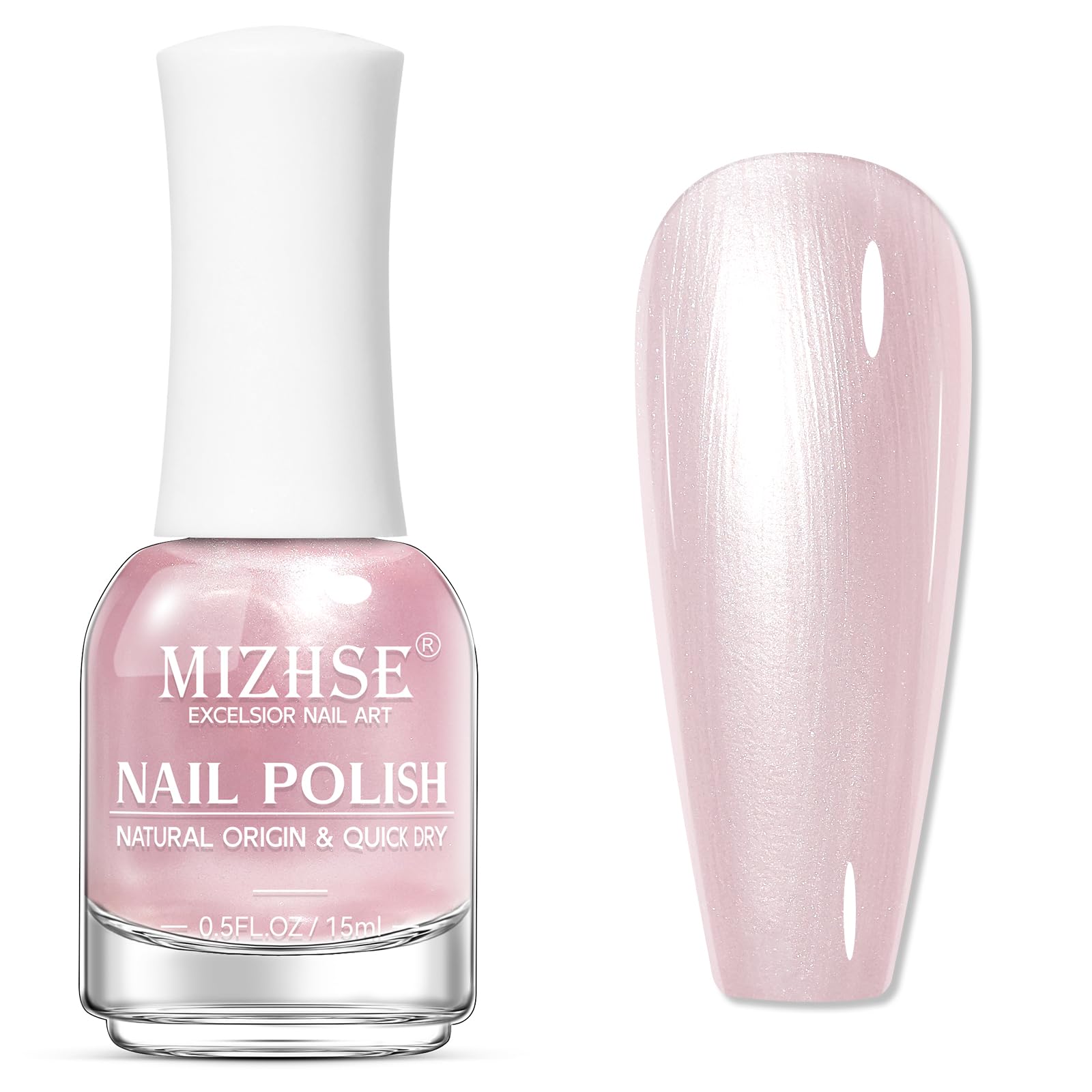 Esmalte MIZHSE rosado perlado en botella para uso diario.