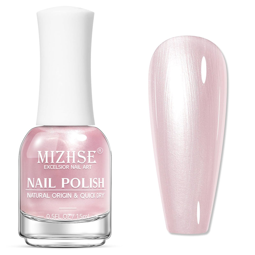 Esmalte MIZHSE rosado perlado en botella para uso diario.
