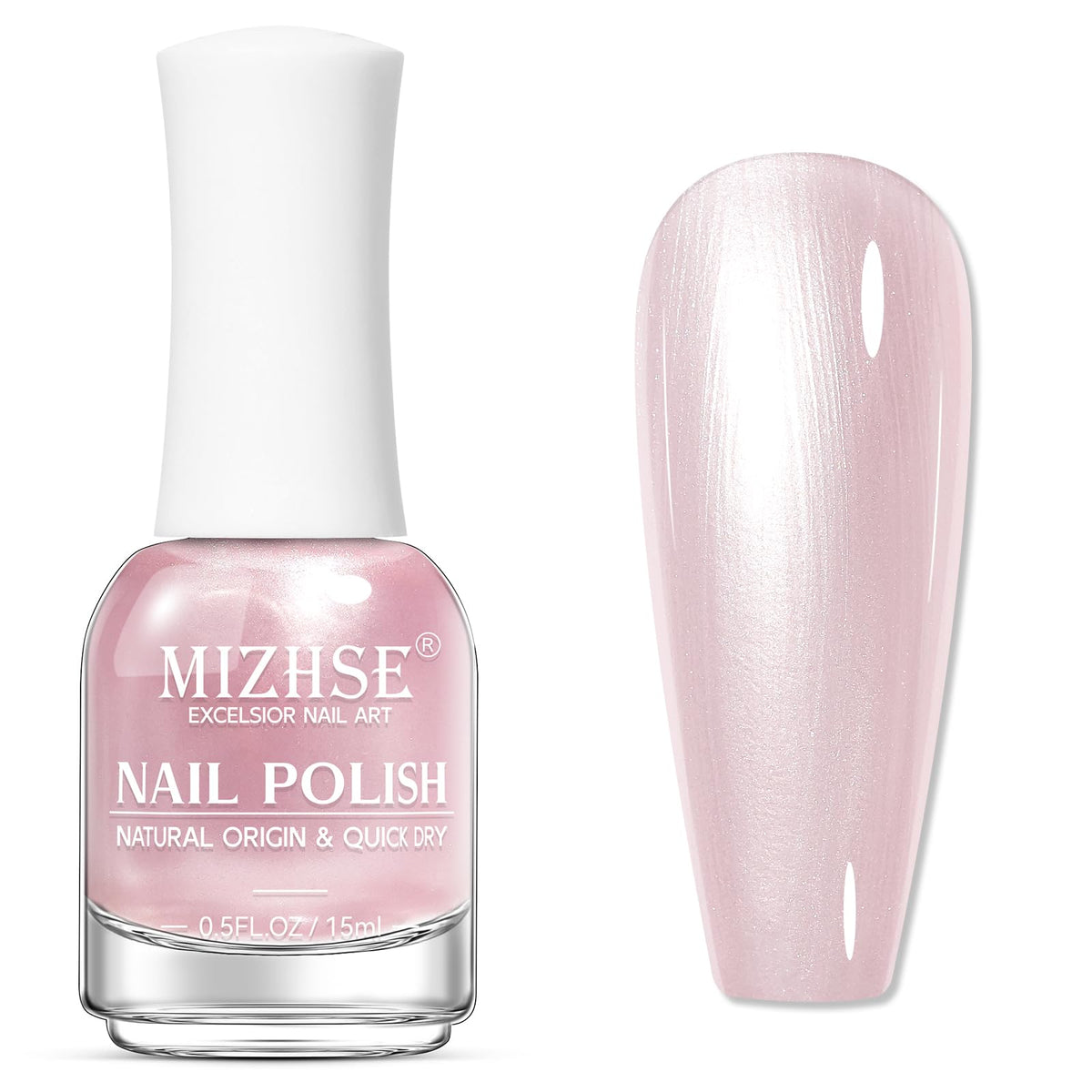 Esmalte MIZHSE rosado perlado en botella para uso diario.