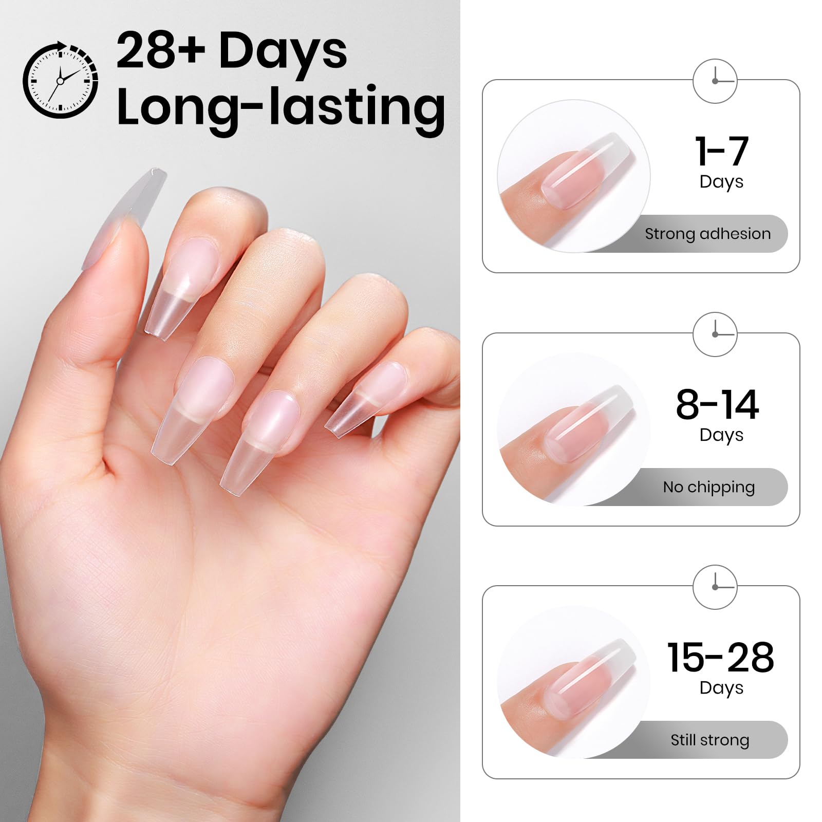 MIZHSE extensiones uñas y puntas, fijación estable con gel sólido.