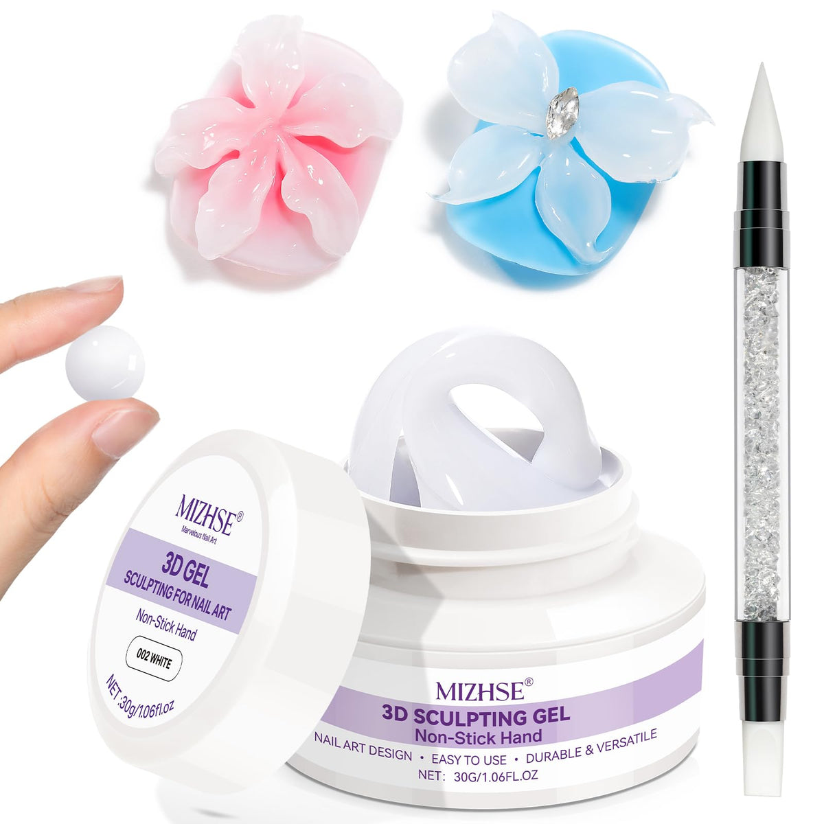 MIZHSE Gel 3D blanco para modelado de uñas con acabado limpio y preciso