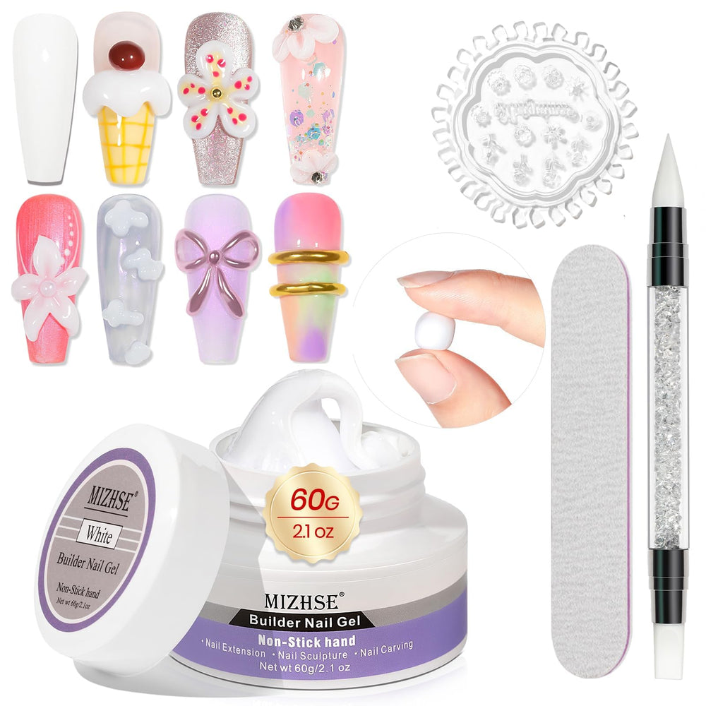 MIZHSE gel-builder blanco de 60 g, bote para uñas con acabado liso.