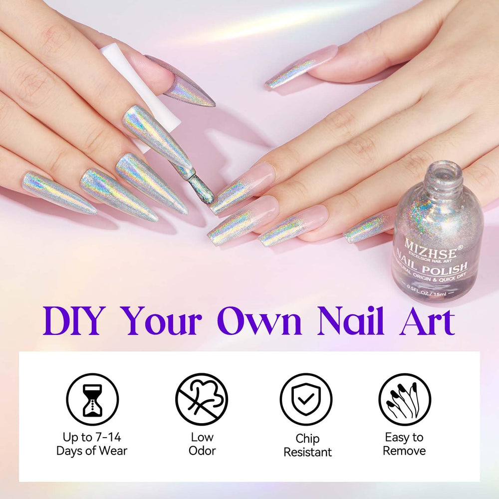Base and top coat extend wear while preserving holographic sparkle.