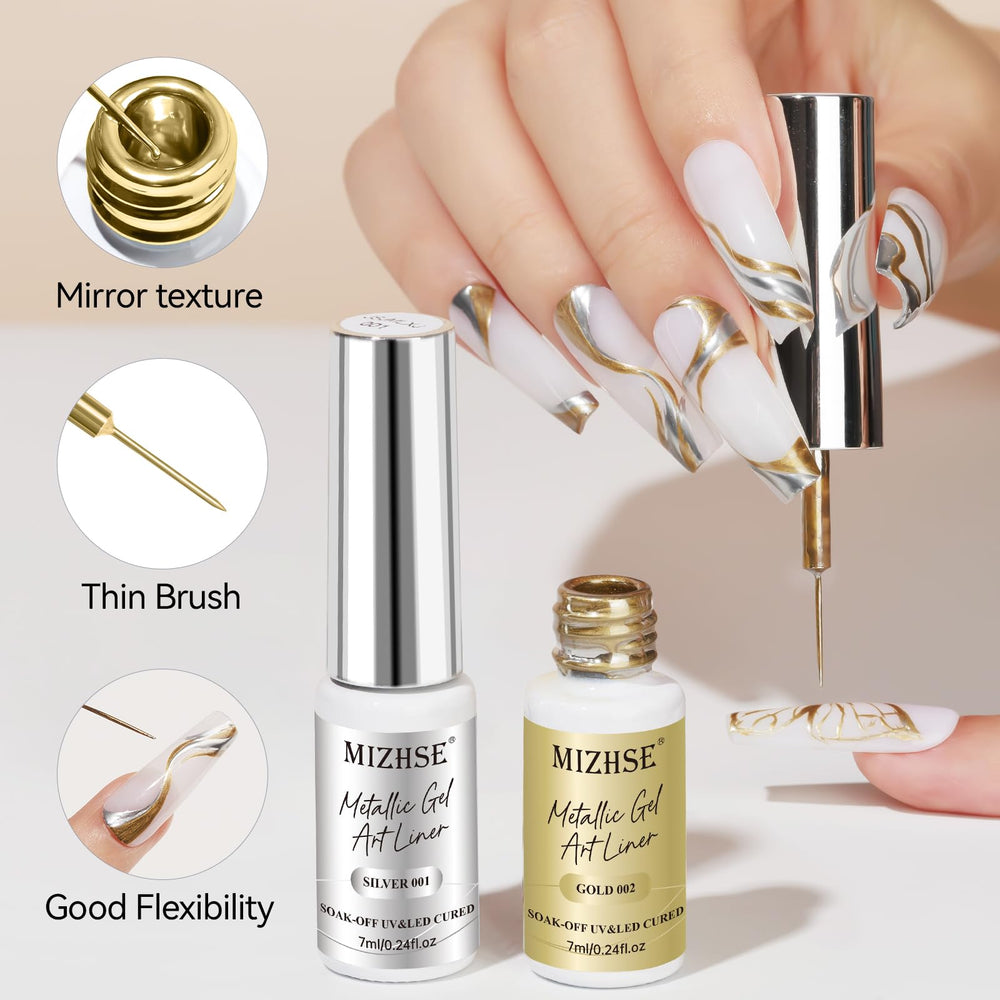 MIZHSE layered chrome effect on gel nails for durability.