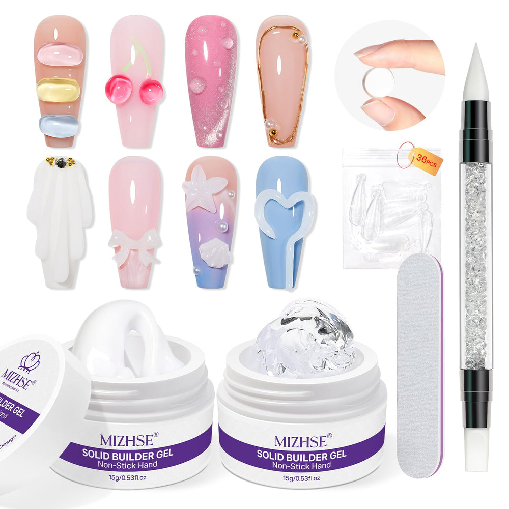 MIZHSE solid builder gel in clear for durable nail extensions.