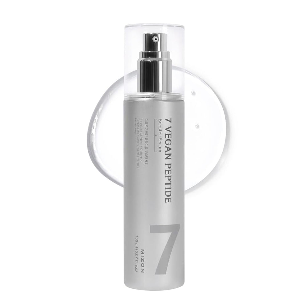 MIZON 7 Vegan Peptide Booster Serum bottle highlighting a hydrating formula for firm, supple skin