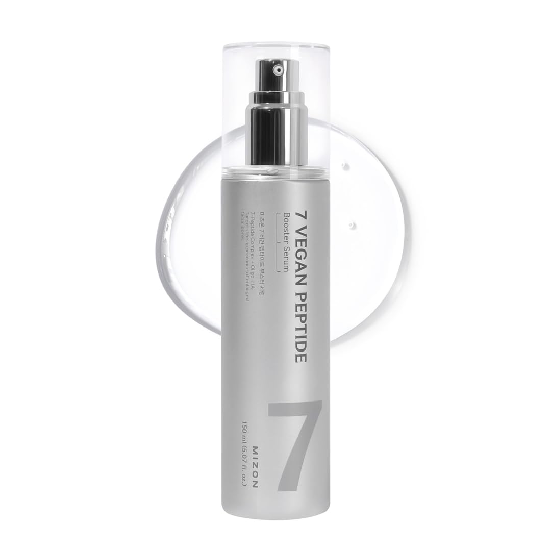 MIZON 7 Vegan Peptide Booster Serum bottle highlighting a hydrating formula for firm, supple skin