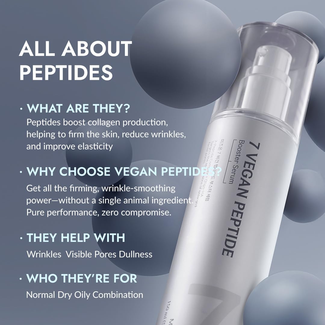 MIZON 7 Vegan Peptide Booster Serum texture closeup shows a smooth, light gel ideal for layering