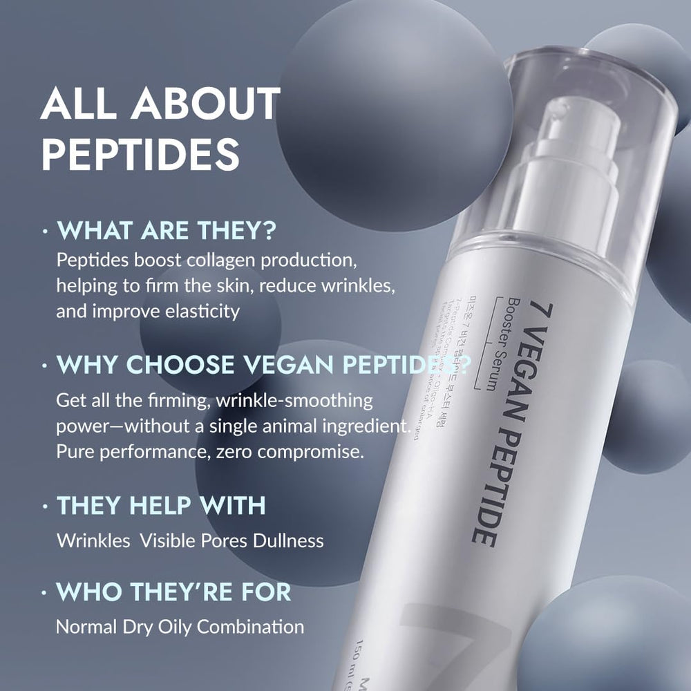 MIZON 7 Vegan Peptide Booster Serum texture closeup shows a smooth, light gel ideal for layering