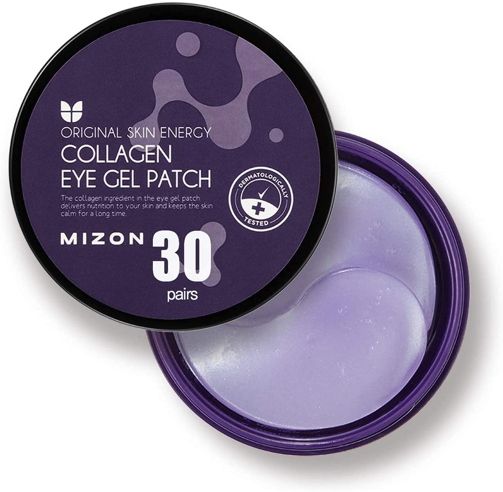 MIZON eye patch packaging shot showcasing premium ingredients and 60-count box.