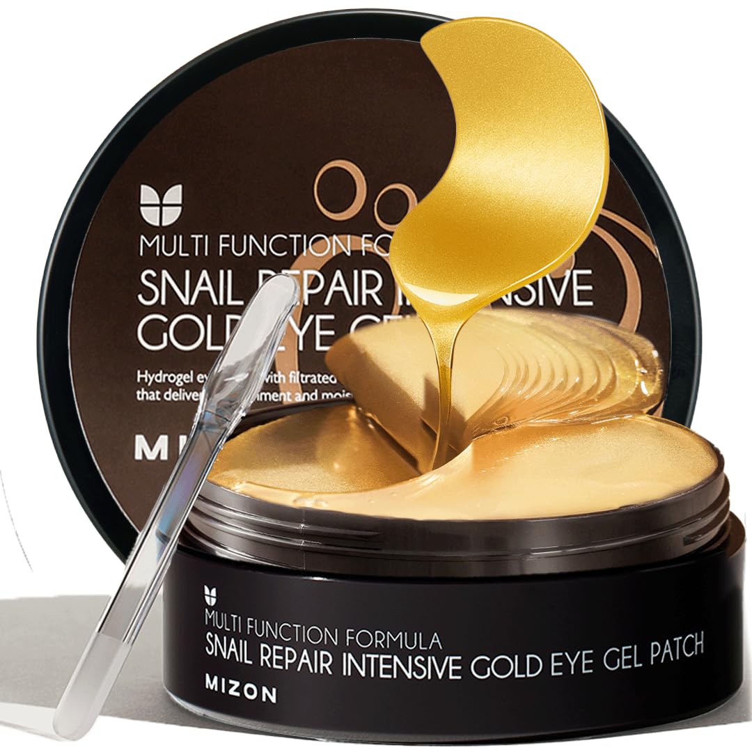 MIZON under eye patch with 24K gold and snail mucin hydrates and supports resilience.