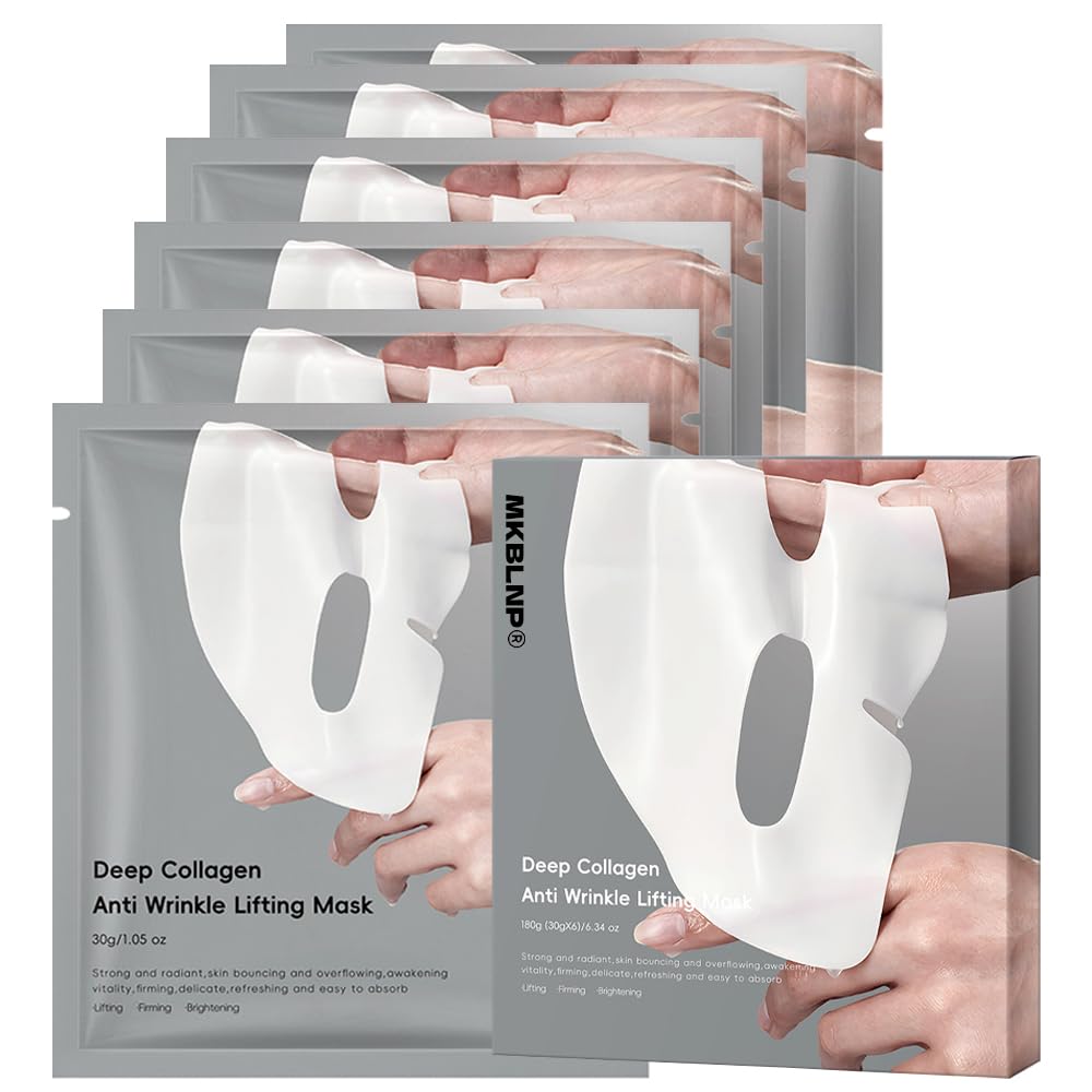 MKBLNP Collagen Face Mask packaging showcases hydrogel formula for deep hydration.