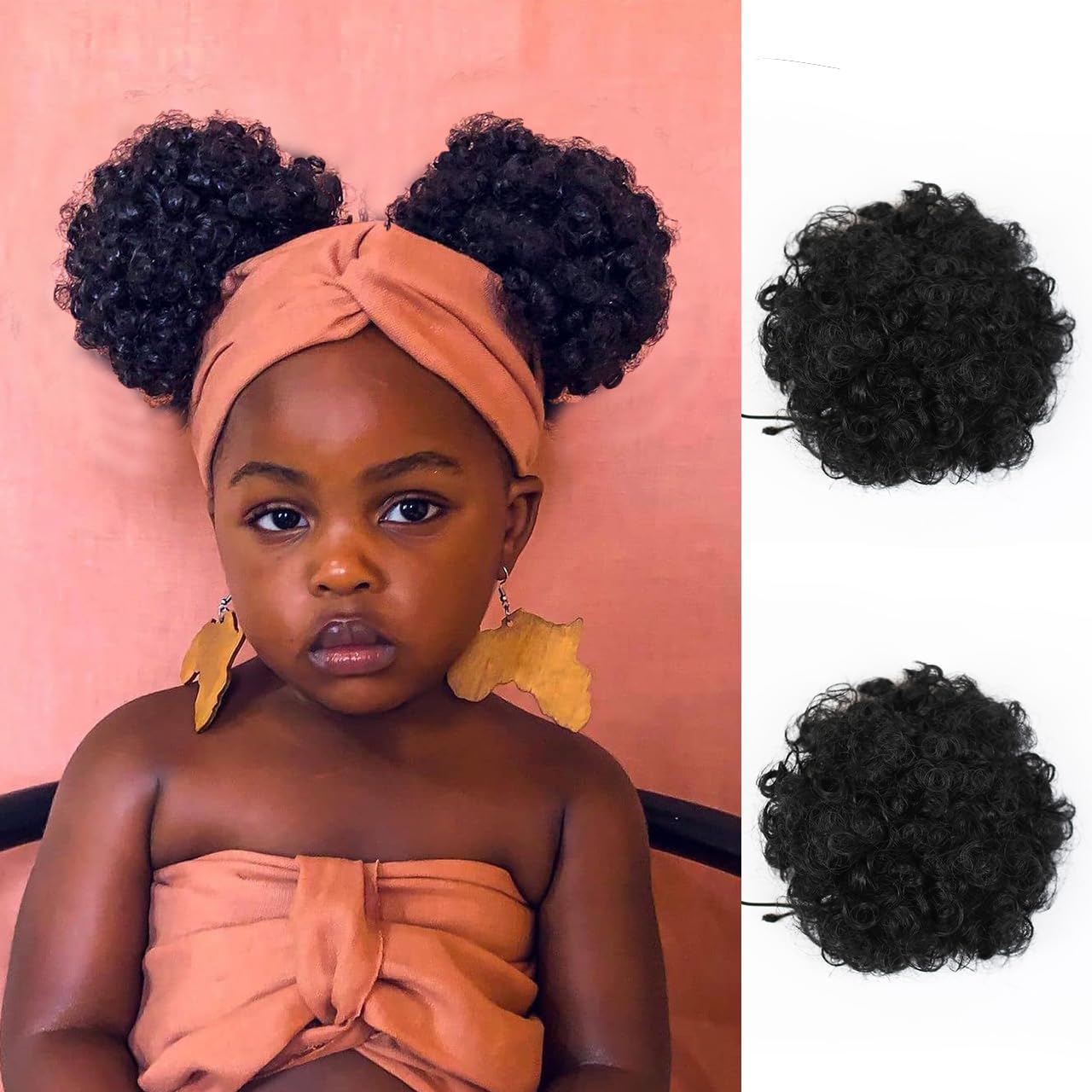 MKJVEN small Afro Puff drawstring ponytail in 1B color for quick daily styling