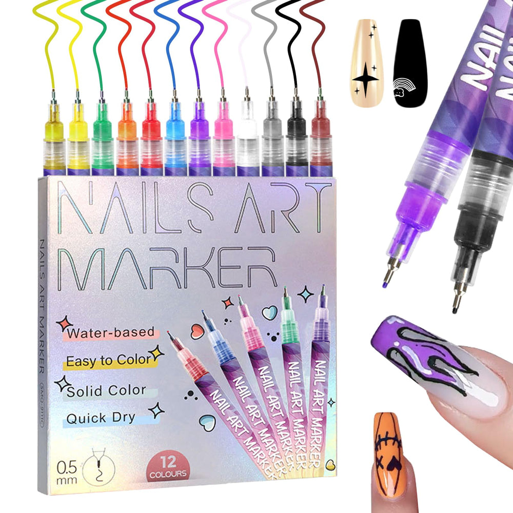 MKNZOME 12-color nail art pens set for precise DIY designs with vibrant color