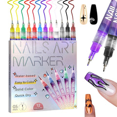 MKNZOME 12-color nail art pens set for precise DIY designs with vibrant color