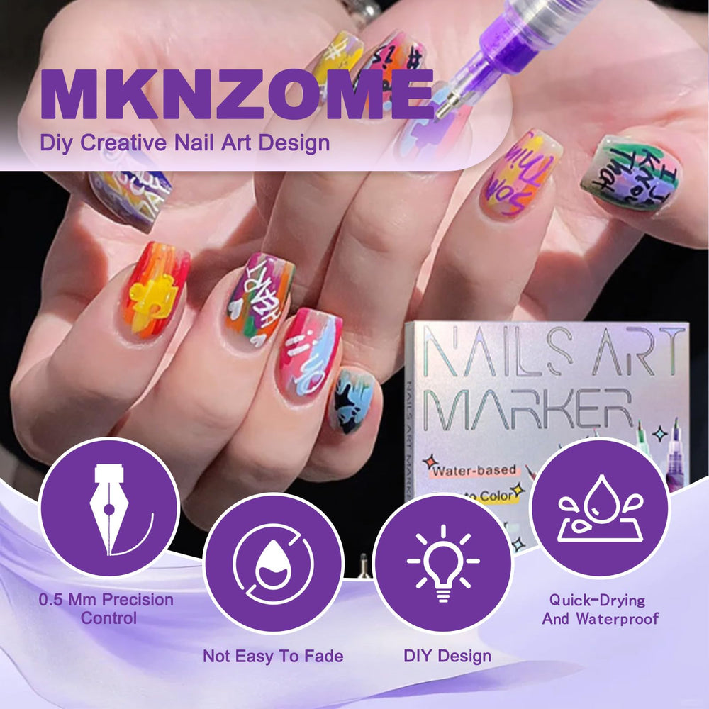 MKNZOME nail art pens in use to create intricate patterns