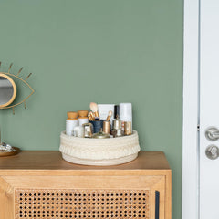 Mkono cosmetics-storage-basket keeps brushes and bottles neatly arranged.