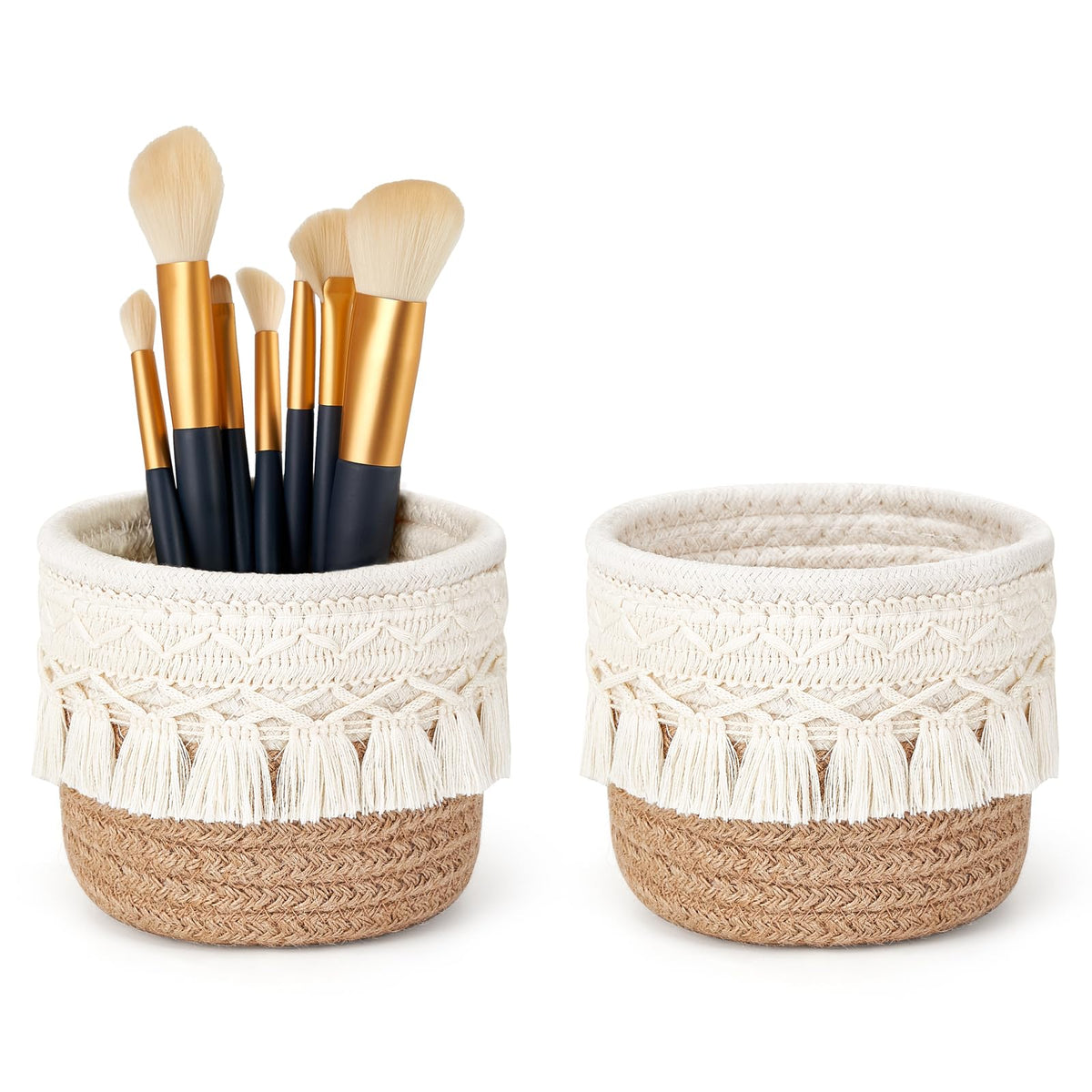 Mkono macrame makeup brush holder set 2 keeps vanity brushes organized and accessible