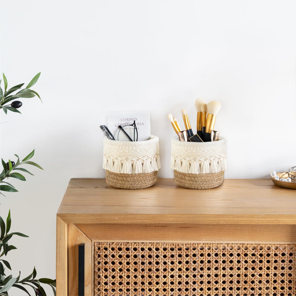 Mkono macrame storage basket vanity keeps small items tidy with boho charm