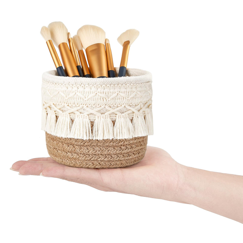 Mkono macrame tassel decor basket adds texture and organization to spaces