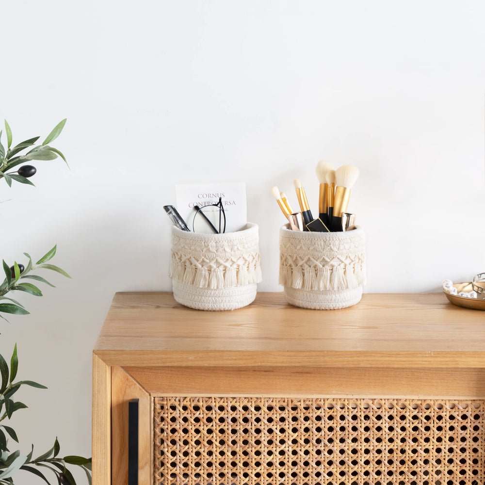Mkono vanity organizer with tassel adds boho charm while storing small items