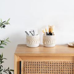 Mkono vanity organizer with tassel adds boho charm while storing small items