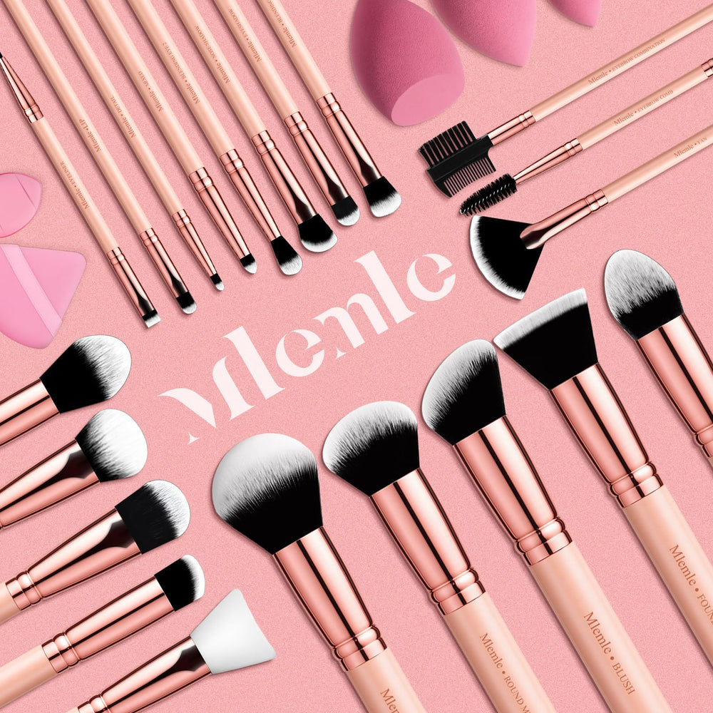Mlemle pink makeup sponges and powder puff pack for blending and setting.