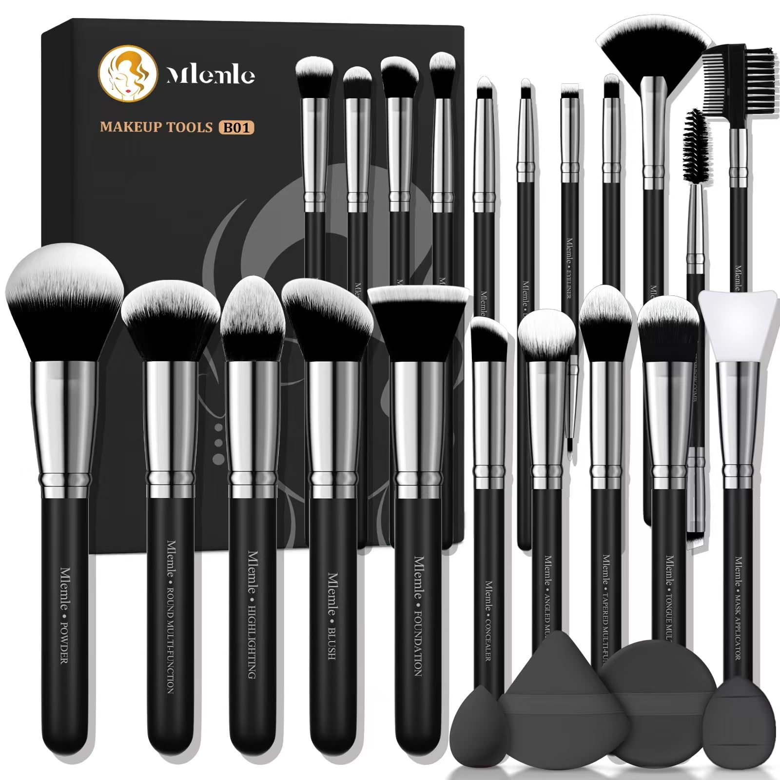 Mlemle pro makeup brush set with 21 pieces for versatile makeup applications.