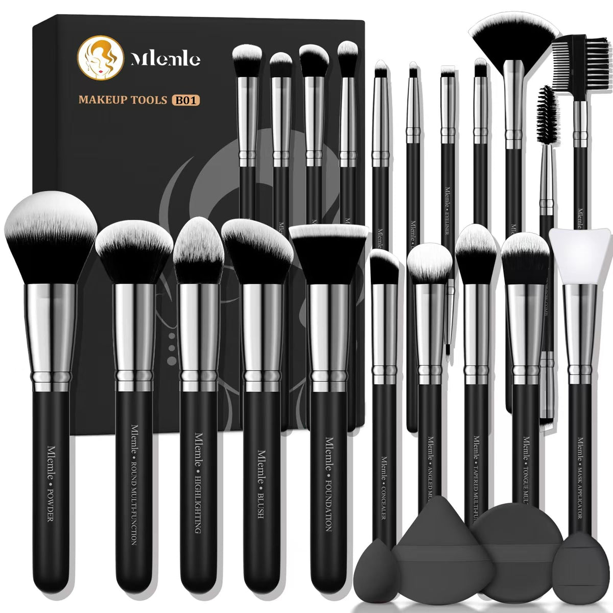 Mlemle pro makeup brush set with 21 pieces for versatile makeup applications.