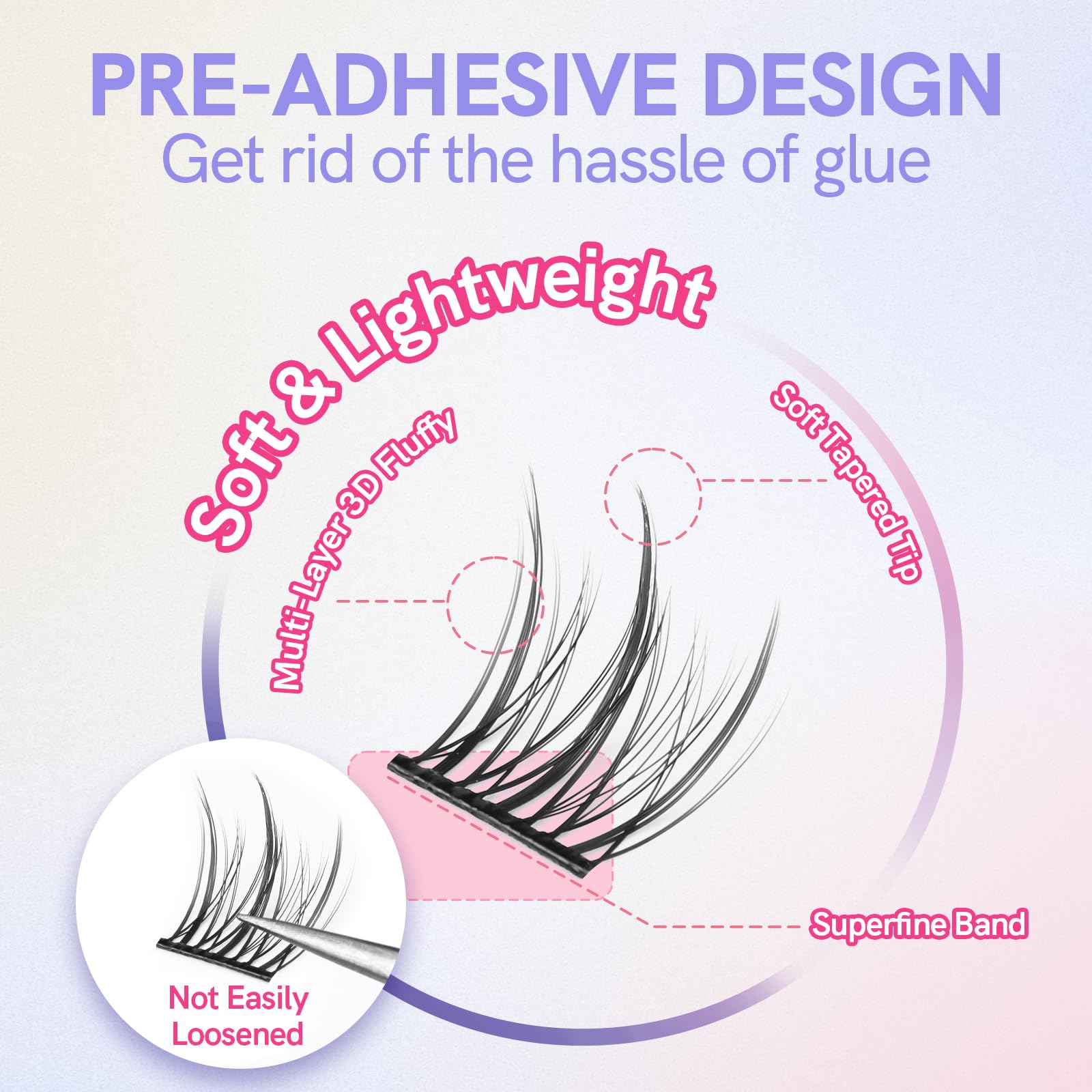 MLEN DIARY adhesive-strip technique blends clusters seamlessly with natural lashes.