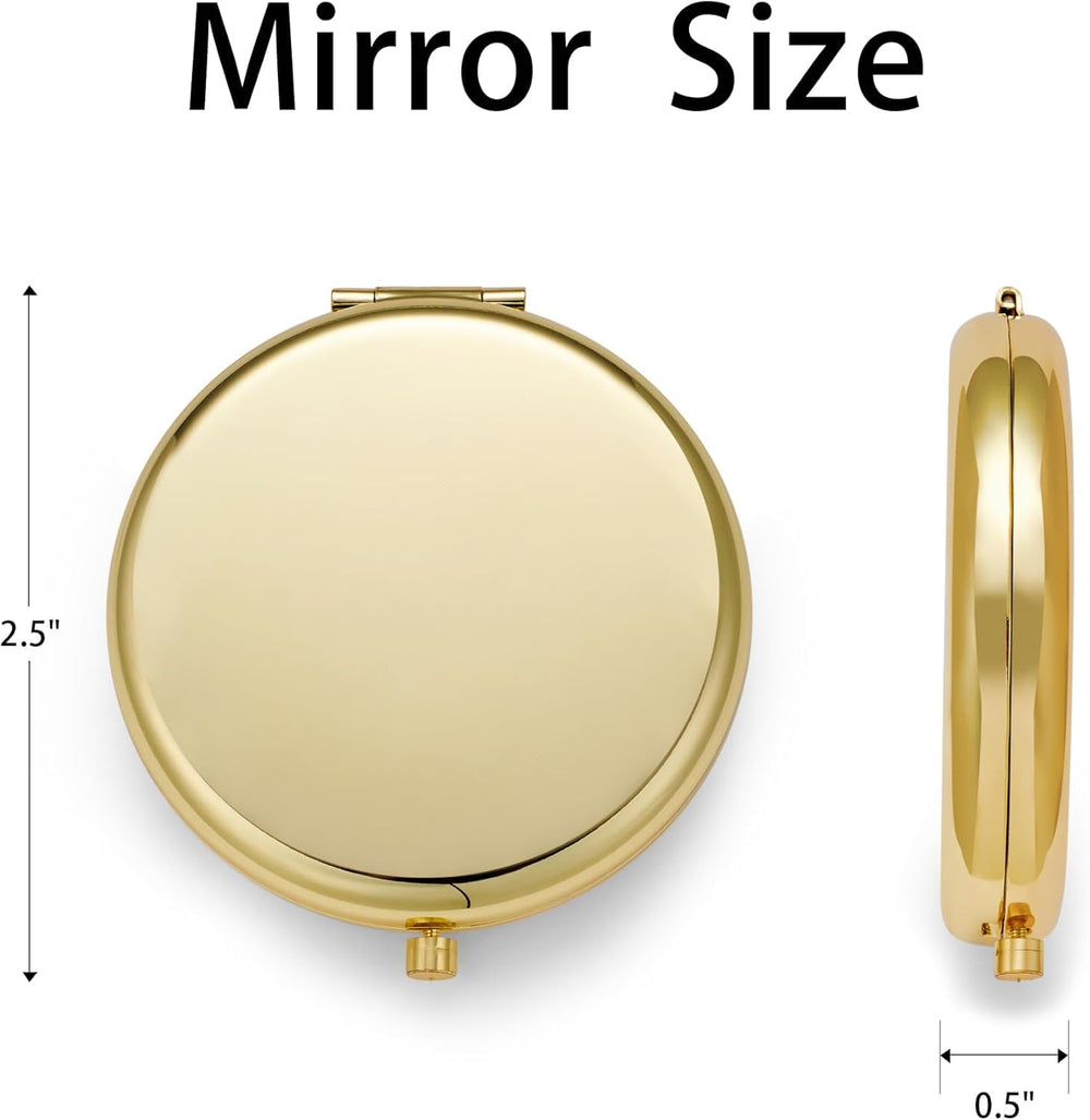 MLLXX double-sided magnification in gold, perfect for makeup precision.