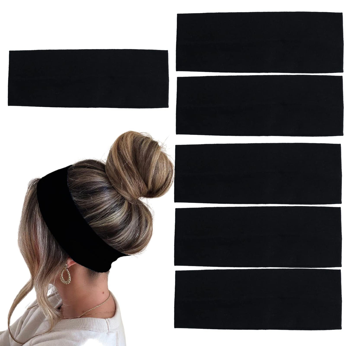 Banda MLMOMVME de algodón negro para el cabello, absorbente y cómoda para el día a día.