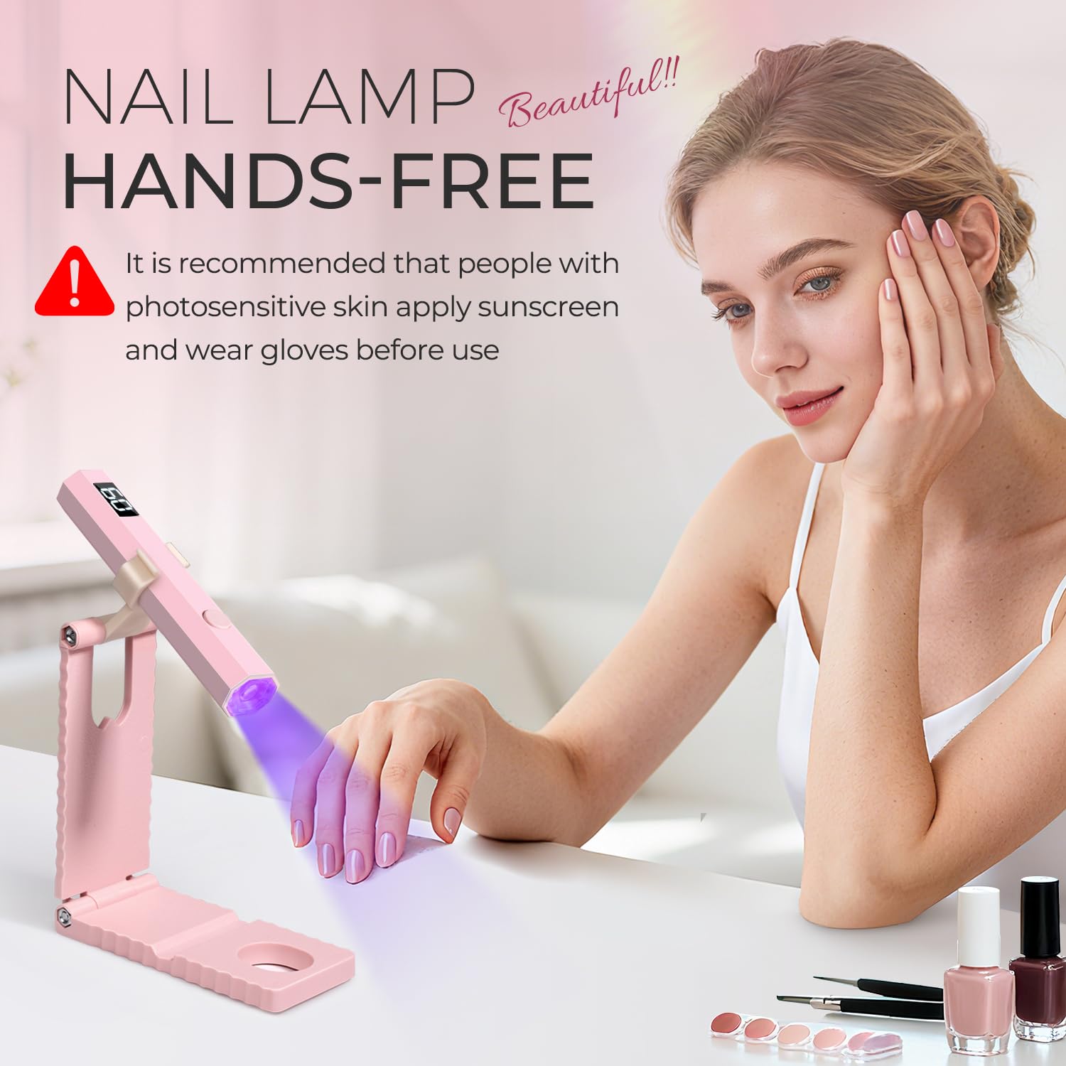 mlogiroa Pink portable nail lamp for on‑the‑go gel polish sessions.