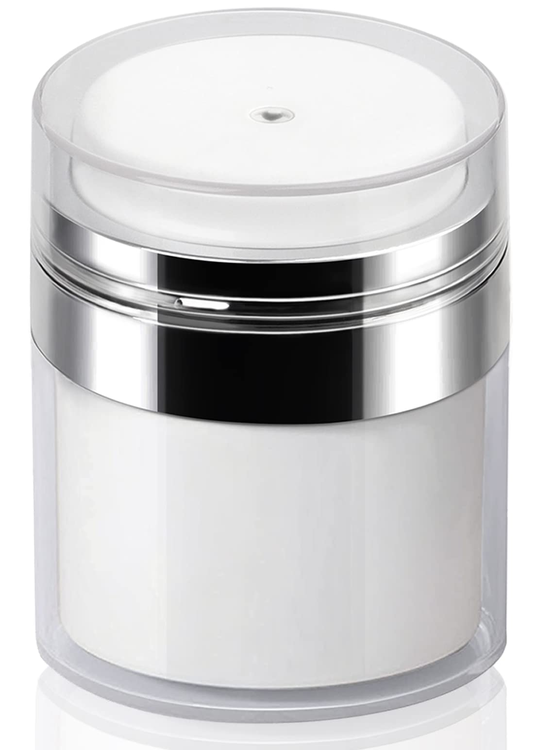 Mluchee airless pump jar shows 3.5 oz capacity with controlled dispensing, reducing waste.