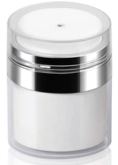 Mluchee airless pump jar shows 3.5 oz capacity with controlled dispensing, reducing waste.