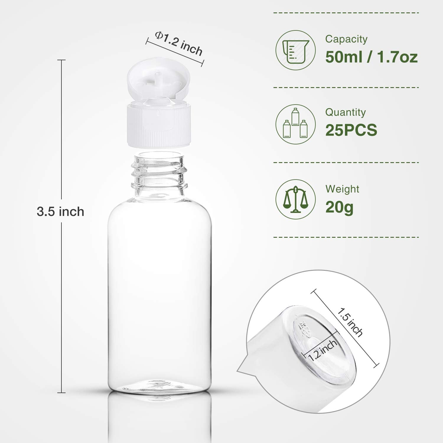 MMonDod clear 50ml travel bottle shows transparent body for quick content checks.